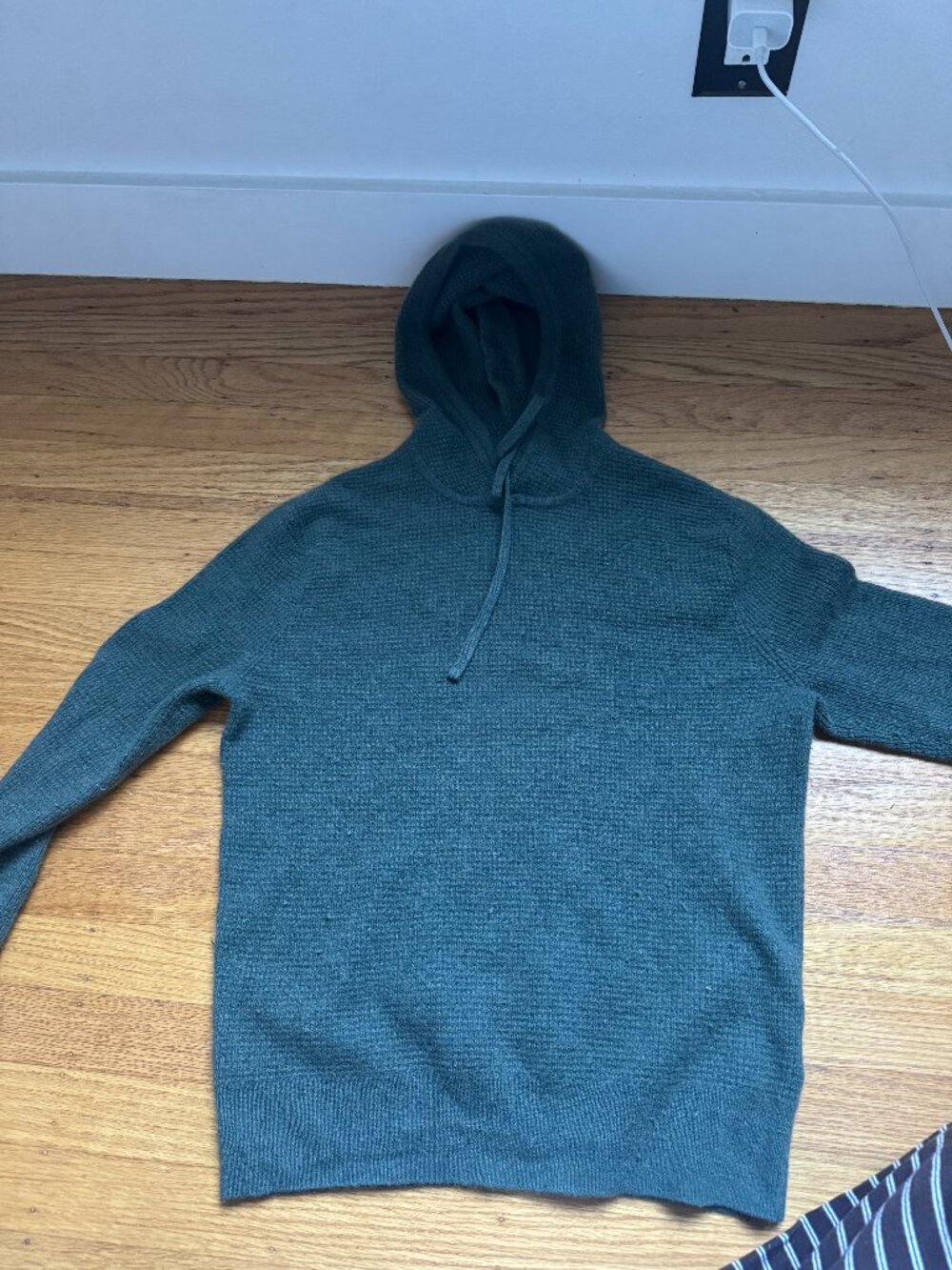 J.Crew Cashmere Waffle Knit Hoodie Teal Green Size M